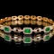 14k Gold 1.44 Ctw Vivid Green Natural Emerald & Diamond Bracelet