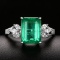 14k Gold 3.50 Ctw Vivid Green Natural Emerald & Diamond Ring