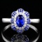 14k Gold 0.89 Ctw Vivid Blue Natural Sapphire & Diamond Ring