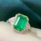 14k Gold 2.87 Ctw Vivid Green Natural Emerald & Diamond Ring