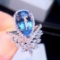 14k Gold 4.38 Ctw Vivid Blue Natural Aquamarine & Diamond Ring