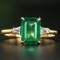 14k Gold 1.68 Ctw Vivid Green Natural Emerald & Diamond Ring