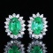 14k Gold 1.16 Ctw Vivid Green Natural Emerald & Diamond Earrings