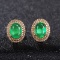 14k Gold 2.88 Ct Vivid Green Natural Emerald & Diamond Earrings