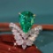 14k Gold 3.82 Ctw Vivid Green Natural Emerald & Diamond Ring