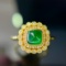 14k Gold 0.72 Ct Vivid Green Natural Emerald & Diamond Ring