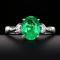 14k Gold 1.52 Ctw Vivid Green Natural Emerald & Diamond Ring