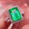 14k Gold 3.44 Ctw Vivid Green Natural Emerald & Diamond Ring