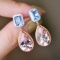 14k Gold 9.34 Ctw Natural Morganite & Aquamarine Earrings