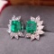 14k Gold 4.94 Ctw Vivid Green Natural Emerald & Diamond Earrings