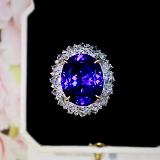 14k Gold 33.57 Ctw Natural Tanzanite & Diamond Ring/pendant