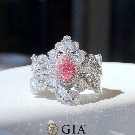Gia Certified 14k Gold 1.93 Ctw Natural Pink Diamond & Diamond Ring