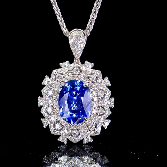 14k Gold 2.09 Ctw Natural Sapphire & Diamond Pendant