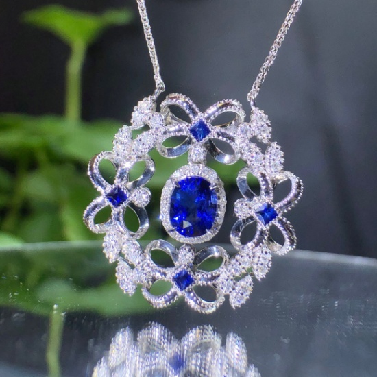 14k Gold 1.25 Ct Natural Sapphire & Diamond Necklace