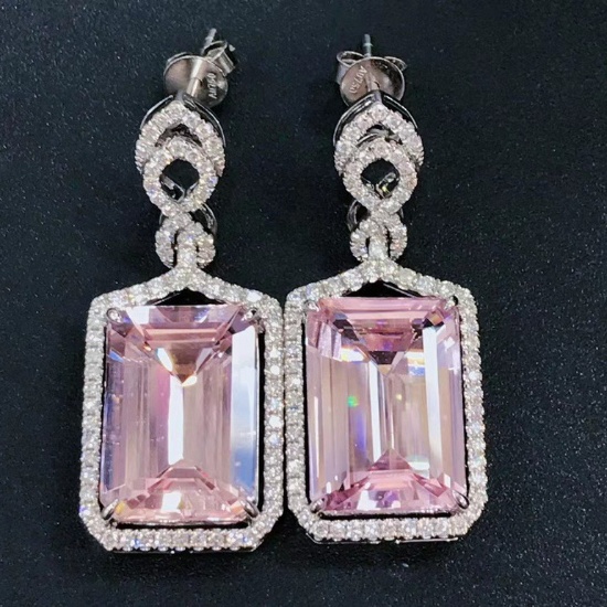 14k Gold 12.15 Ctw Natural Morganite & Diamond Earrings