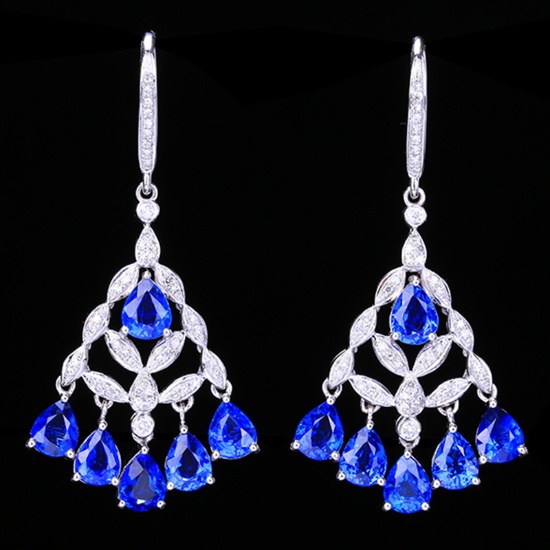 14k Gold 5.64 Ctw Natural Sapphire & Diamond Earrings