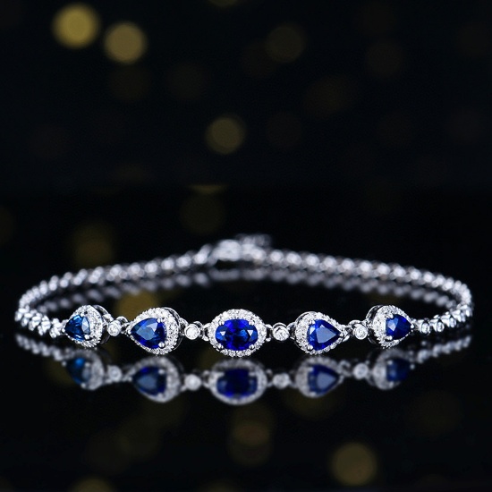 14k Gold 1.55 Ctw Natural Sapphire & Diamond Bracelet