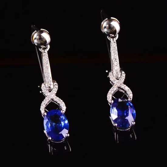 14k Gold 1.9 Ct Natural Sapphire & Diamond Earrings