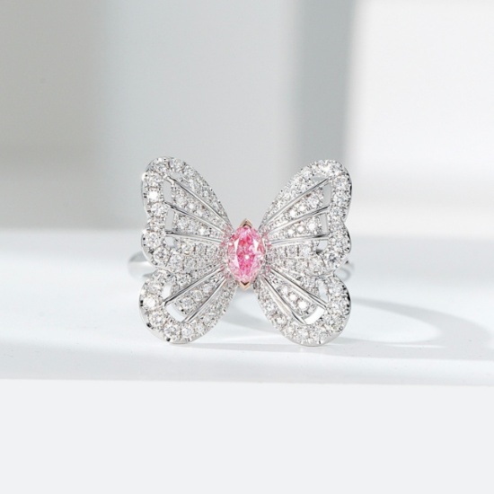 14k Gold 0.67 Ctw Natural Pink Diamond & Diamond & Butterfly Ring