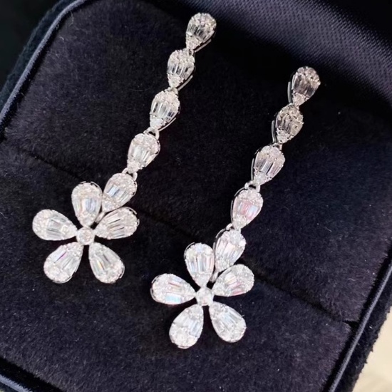 14k Gold 0.72 Ct Natural H Diamond & Flowers Earrings