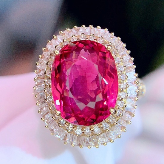 14k Gold 8.52 Ctw Natural Tourmaline & Diamond Ring