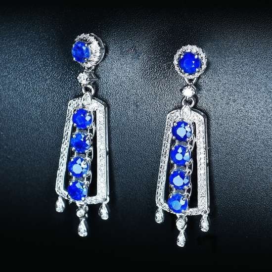 14k Gold 1.67 Ctw Vivid Blue Natural Sapphire & Diamond Earrings