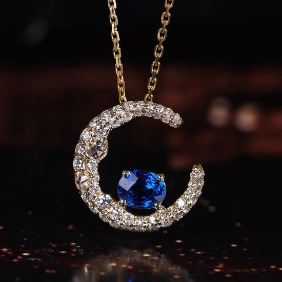 14k Gold 0.52 Ctw Natural Sapphire & Diamond Pendant