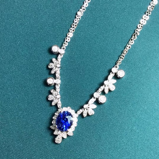 14k Gold 3.20 Ctw Natural Sapphire & Diamond Necklace