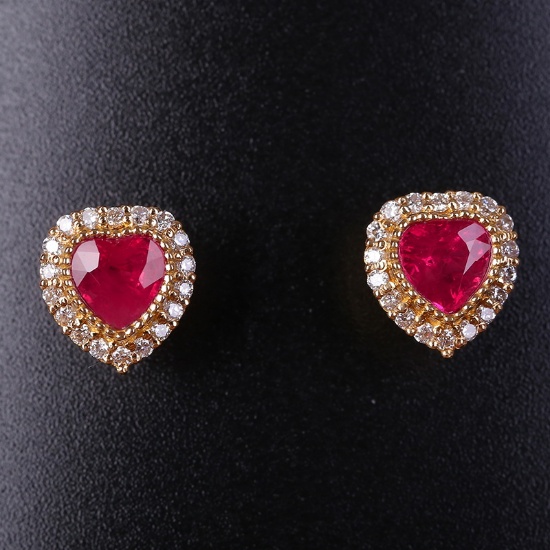 14k Gold 0.83 Ctw Vivid Red Natural Ruby & Diamond Earrings