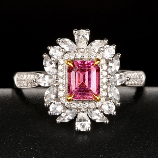 14k Gold 1.15 Ctw Natural Padparadscha Sapphire & Diamond Ring