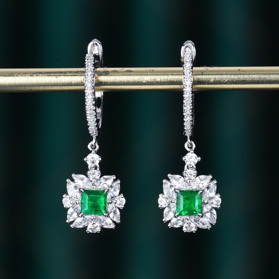 14k Gold 0.49 Ctw Vivid Green Natural Emerald & Diamond Earrings