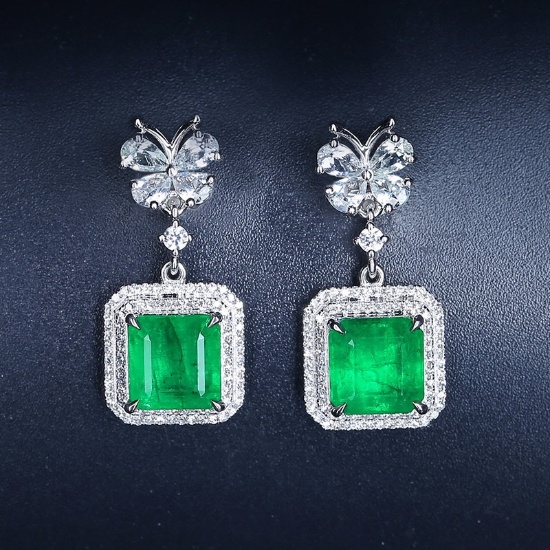 14k Gold 4.92 Ctw Vivid Green Natural Emerald & Diamond Earrings