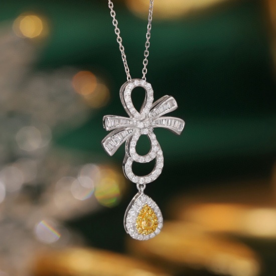 14k Gold 0.66 Ctw Natural Yellow Diamond & Diamond Necklace
