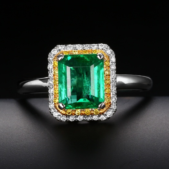 14k Gold 1.54 Ctw Vivid Green Natural Emerald & Diamond Ring