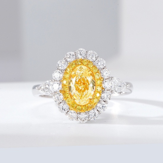 14k Gold 2.00 Ctw Natural Yellow Diamond & Diamond Ring
