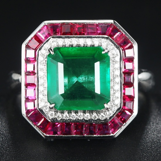 14k Gold 2.50 Ctw Vivid Green Natural Emerald & Diamond Ring