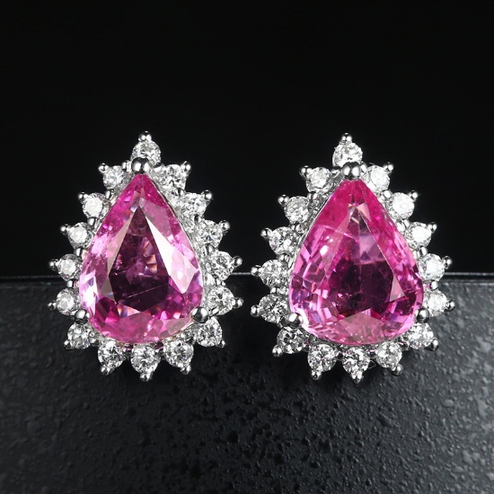 14k Gold 2.29 Ctw Natural Padparadscha Sapphire & Diamond Earrings