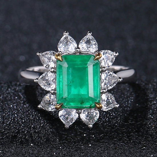 14k Gold 1.96 Ct Vivid Green Natural Emerald & Sapphire Ring