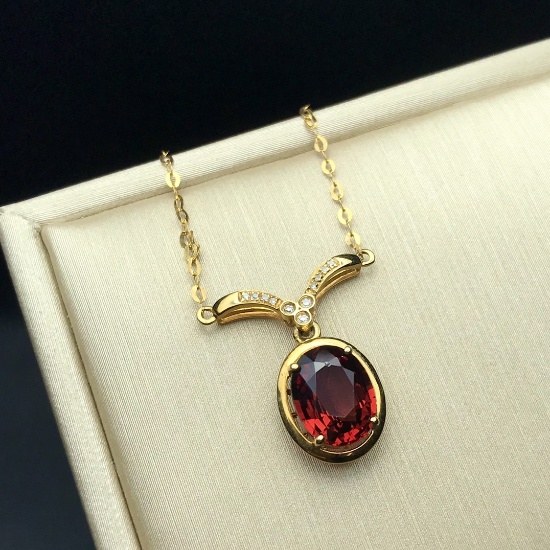 14k Gold 2.22 Ct Natural Garnet & Diamond Necklace
