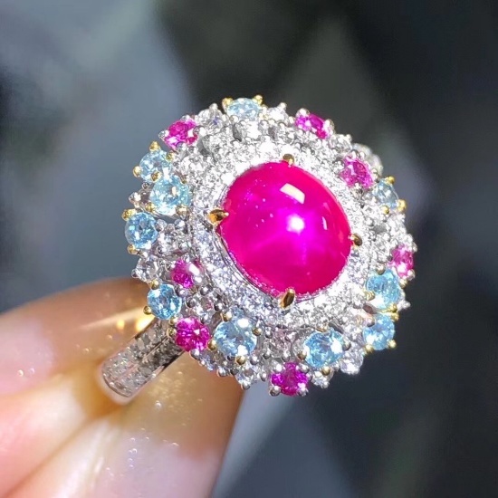 14k Gold 2.52 Ctw Natural Star Ruby & Diamond Ring