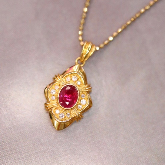 14k Gold 0.40 Ctw Natural Ruby & Diamond Pendant