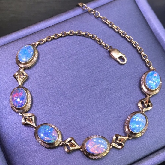14k Gold 6.82 Ct Natural Opal & Diamond Bracelet