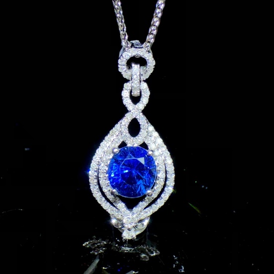 14k Gold 1.26 Ct Natural Sapphire & Diamond Pendant