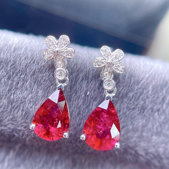 14k Gold 1.82 Ct Natural Tourmaline & Diamond Earrings