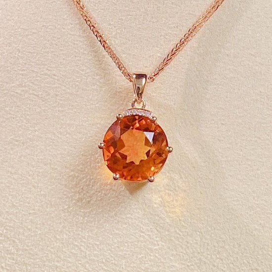 14k Gold 4.59 Ct Natural Citrine & Diamond Pendant