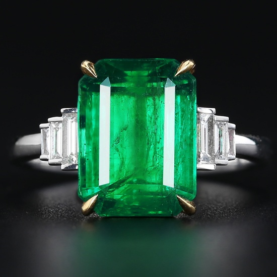 14k Gold 5.10 Ctw Natural Emerald & Diamond Ring