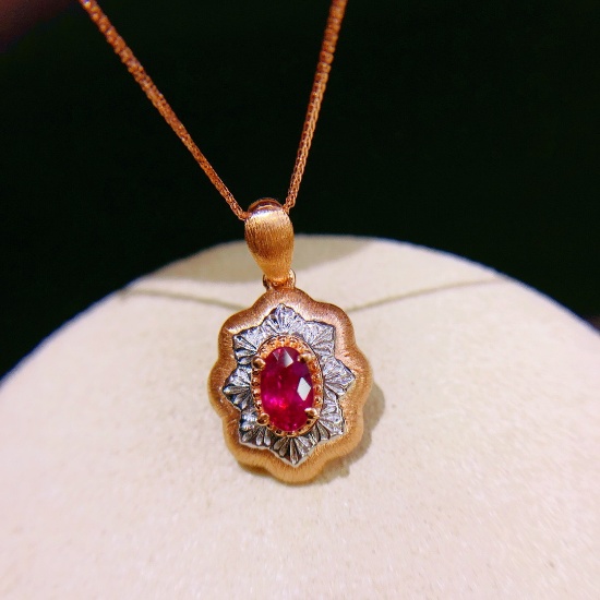 14k Gold 0.52 Ct Vivid Red Natural Ruby Pendant
