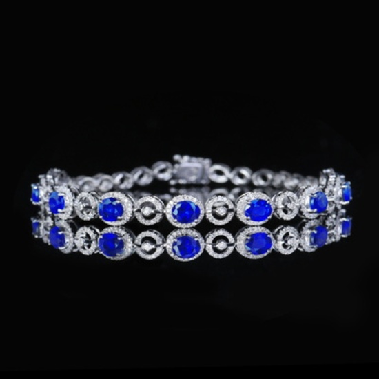14k Gold 4.51 Ctw Natural Sapphire & Diamond Bracelet