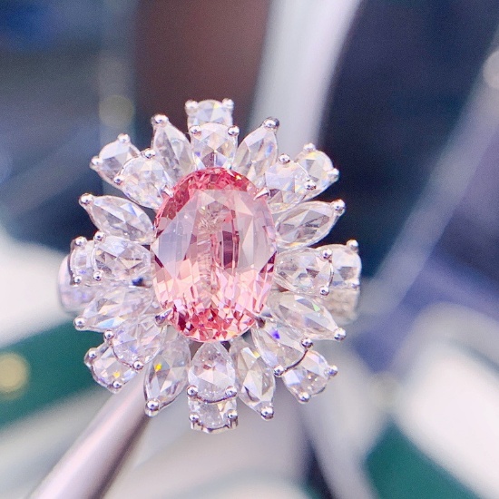 14k Gold 5.37 Ctw Natural Padparadscha Sapphire & Diamond Ring/pendant