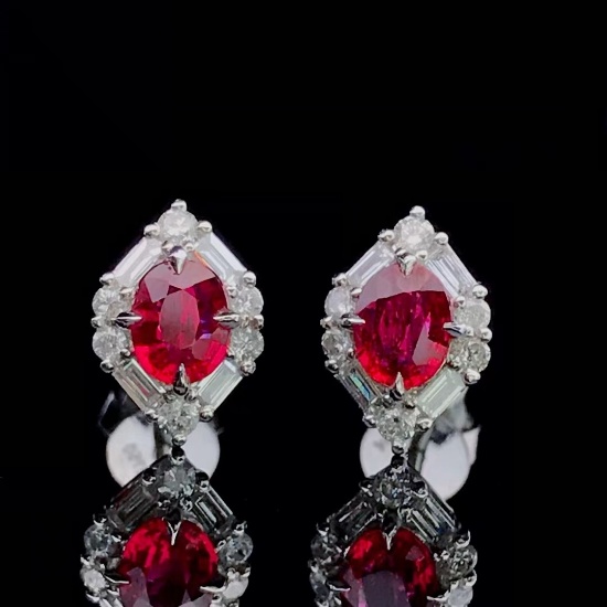 14k Gold 1.13 Ctw Natural Ruby & Diamond Earrings